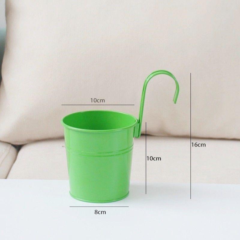 Colorful Metal Hanging Flower Pot with Curved Hook – Small Iron Bucket for Balcony or Wall with Succulent or Green Plant