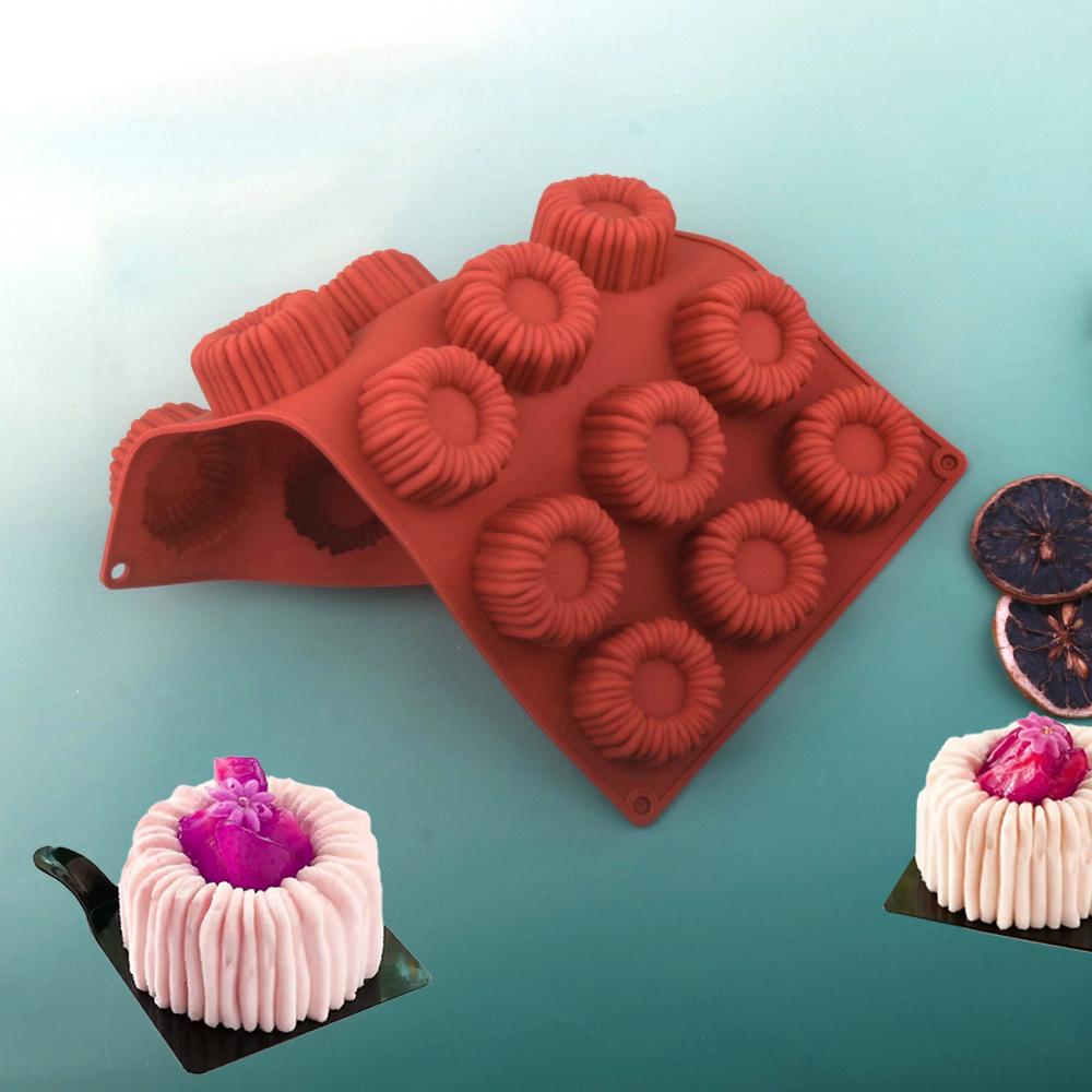 15-Cell Coil Pudding Cup Flower Shaped Concave Mold Stepped Heart-shaped Design Silicone Cake Mold Mousse Dessert Baking Tools