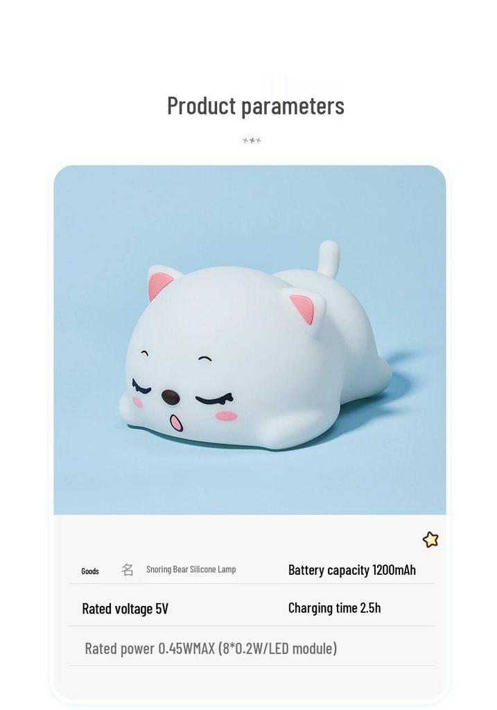 Purring Cat Night Light: Soft Bedside Lamp for Children's Sleep & Bedroom Decor
