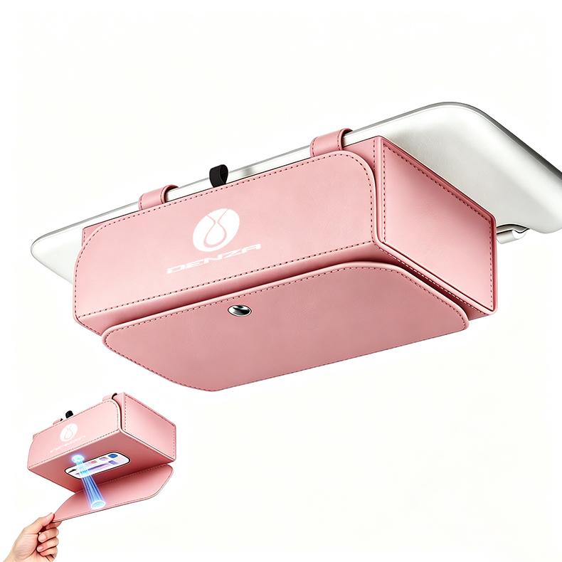 For DENZA Car Sun Visor Tissue Holder, One-Hand Access Tissue Box Cover, Skin-Feel Leather Light Luxury Interior Organizer