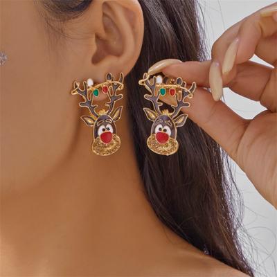 Christmas Enamel Bulb String Cute Reindeer Animal Drop Earrings Creative Holiday Dangle Earring Party Jewelry Gift For Women Men