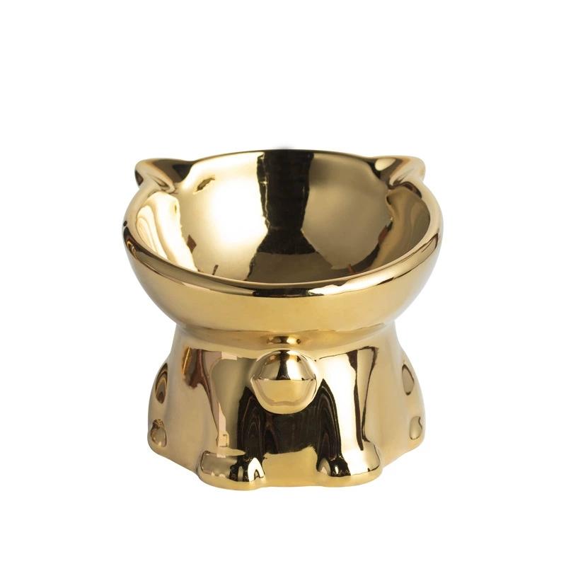 

1pc Ceramic Cat Bowl, Tilted Elevated Design for Neck Protection, Anti-Black Chin, Non-Slip Base, Easy to Clean, Dishwasher Safe золотистый