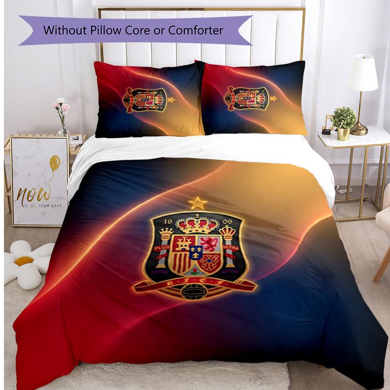Spain Football Printed Bedding 3 Piece Set Cozy Breathable Bed Cover Set As Housewarming Holiday Gift