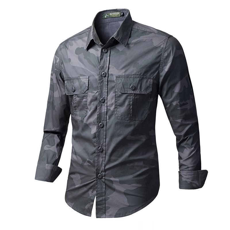 Men s Retro Camouflage Long Sleeve Workwear Shirt M