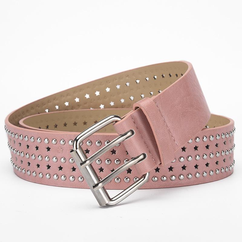 Punk Hip Hop Riem voor Dames Willow Spijker Versierde Gesp Werkkleding Accessoire voor Cowboy Wijde Pijpen Broeken 106cm roze