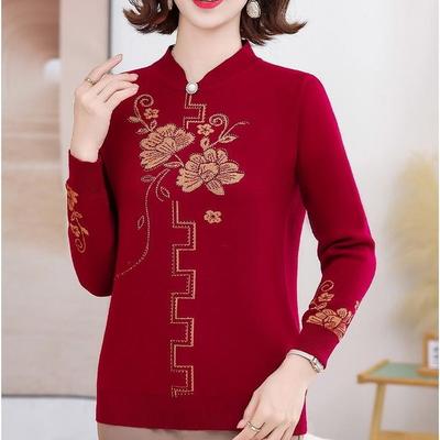 Women's Printed Wool Sweater Loose Plus Size Sweater Embroidered Pullover Knit Tops Autumn Winter