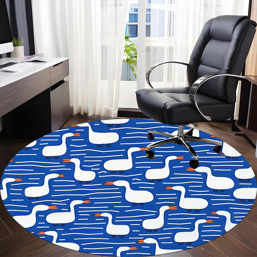 1pz Tappeto Rotondo da Ufficio con Fantasia di Oche, Tappetino Adatto per Ufficio, Sotto Sedie da Ufficio, Camera da Letto, Soggiorno, Decorazione per la Casa, Decorazione Stanza