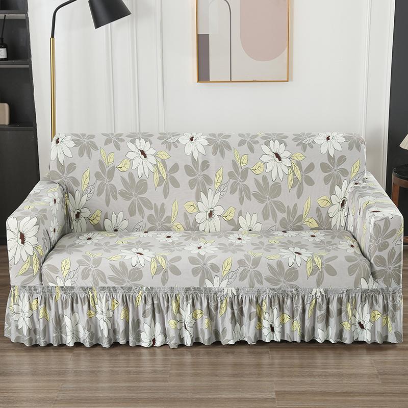 High Elastic Sofa Slipcover With Skirt Stretch Easy Fitted Armchair Sofa Cover for Living Room Furniture Protector Couch Cover