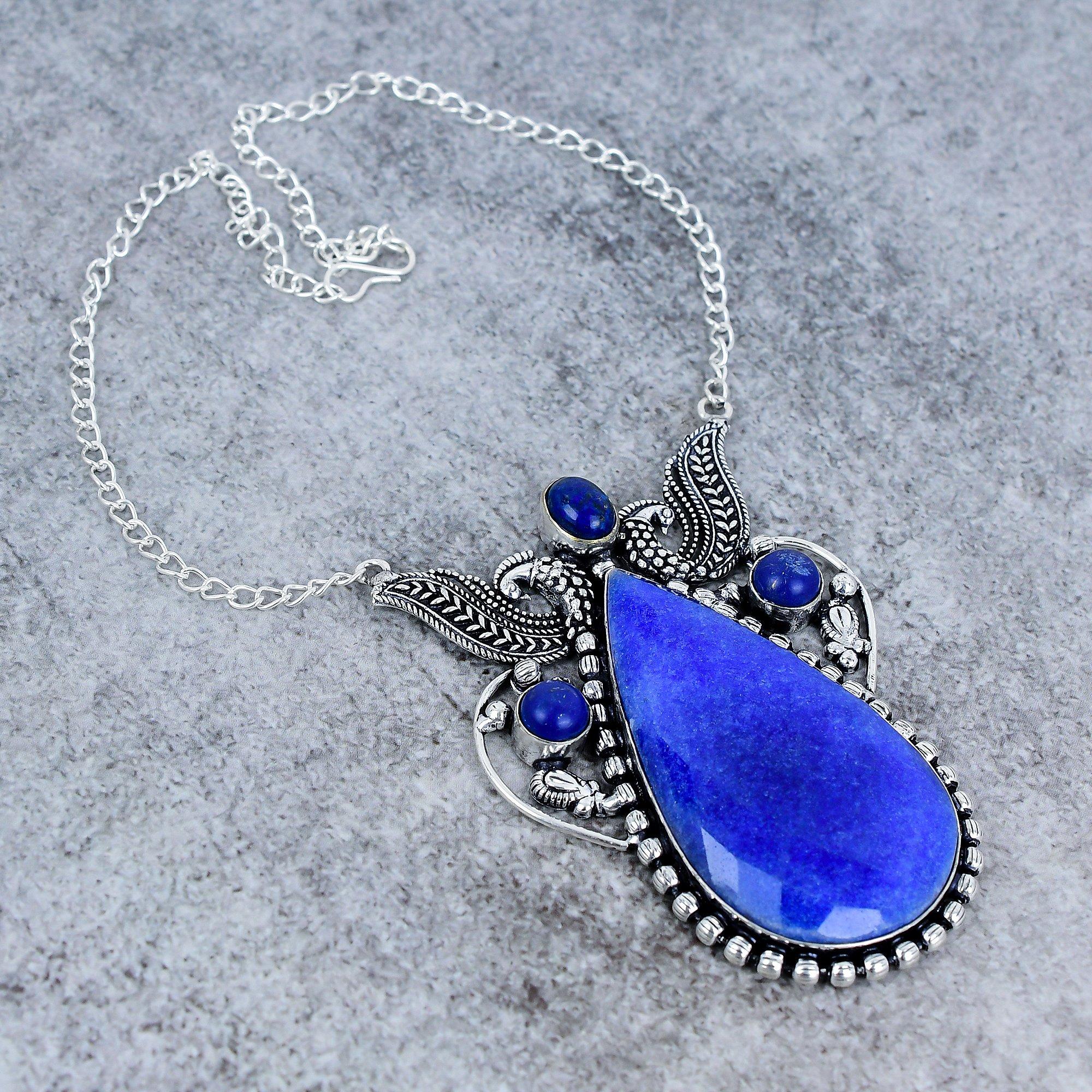 

Blue Jade, Lapis Gemstone Handmade 925 Sterling Silver Jewelry Necklace 18 M-2756