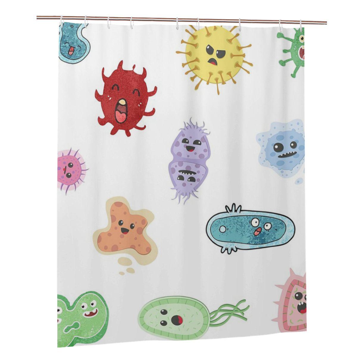 Cute Microbes Bacteria Virus Ecoli Micro Biology Shower Curtain Bathroom Polyester Waterproof Bath Curtains With Hooks W60H190(CM)-1 Pcs