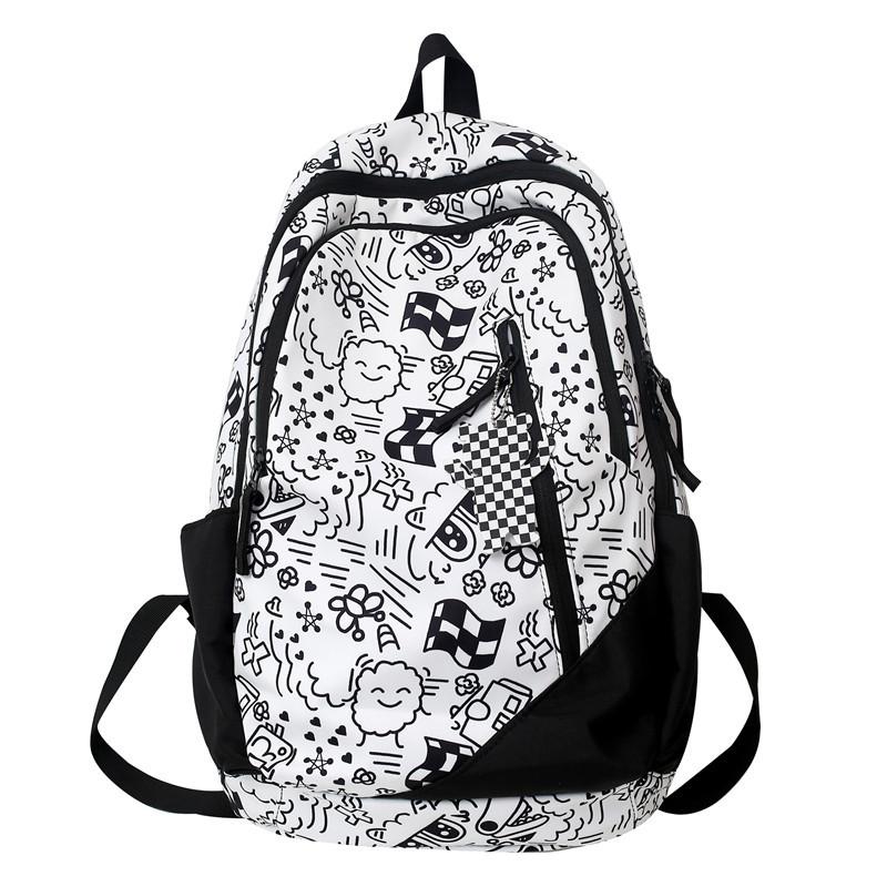 

Новый рюкзак с принтом граффити, женский тренд, универсальная сумка для книг для школьников средней школы, большая вместительная портативная дорожная сумка на плечо One size чёрный