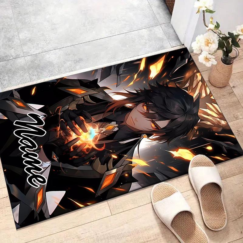 Custom Genshin Impact Mat Personalized Name, Polyester Washable Indoor Entryway Rug, Gift for Christmas, Easter, Thanksgiving Day
