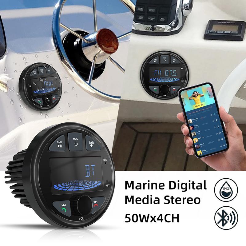 Boat Radio Media Player Marine Stereo MP3 Waterproof Bluetooth Audio Radio FM AM Receiver Fit for Harvesters ATV UTV SPA RZR