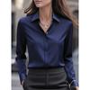 Damen-Hemd mit Umlegekragen, langen Ärmeln, aus Satin, Regular Fit, für den Weg zur Arbeit