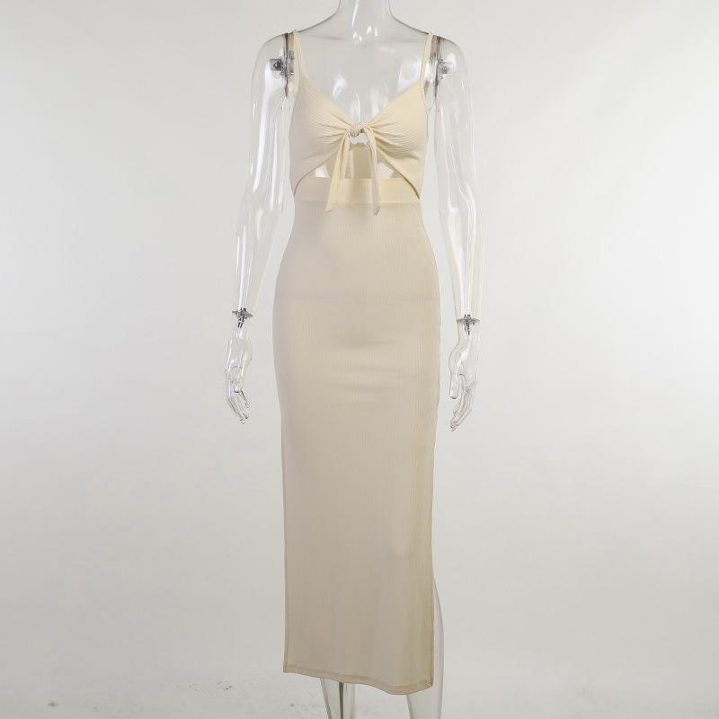 

Женское платье без рукавов с v-образным вырезом, сексуальная длинная юбка на бретельках с открытой спиной, элегантное простое однотонное платье L дубильная кора