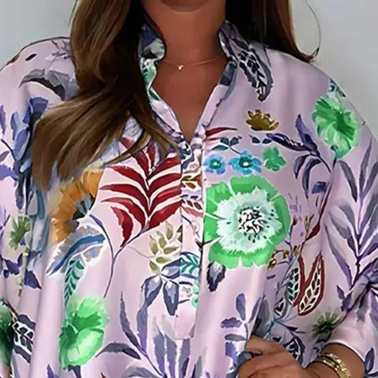 Women's Plus Size Boho Dress Floral Print Short Sleeved Button Up V Neck Dress Knee Length Summer Casual Shirt Dress