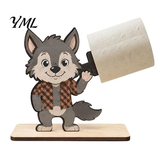 Funny Cartoon Skeleton Decor 2Pcs Halloween Paper Towel Holder, Animal Tabletop Roll Dispenser, Wooden Werewolf Decoration Tissue Stand for