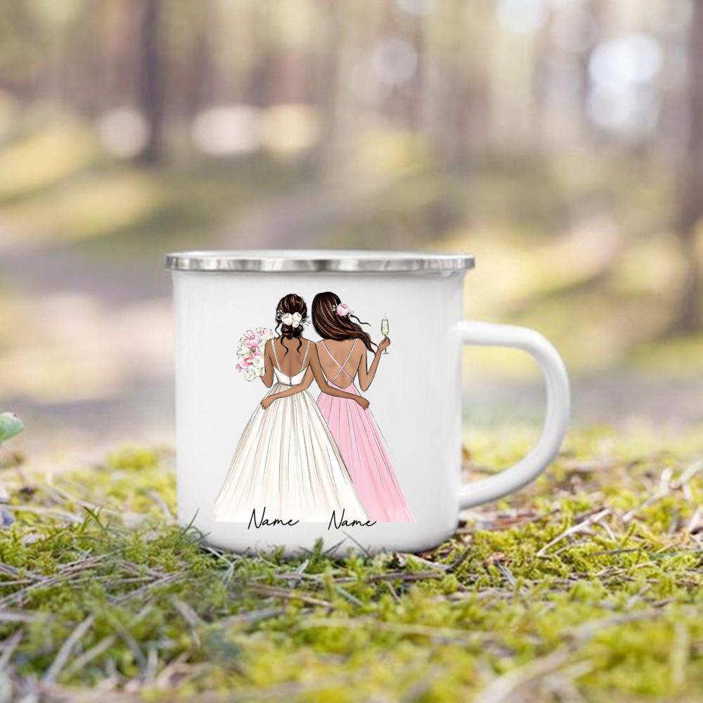 Personalized Enamel Mug Custom Name Tea Coffee Wine Mugs Bride Bridesmaid Cup Engagement Wedding Party Gifts for Maid of Honor