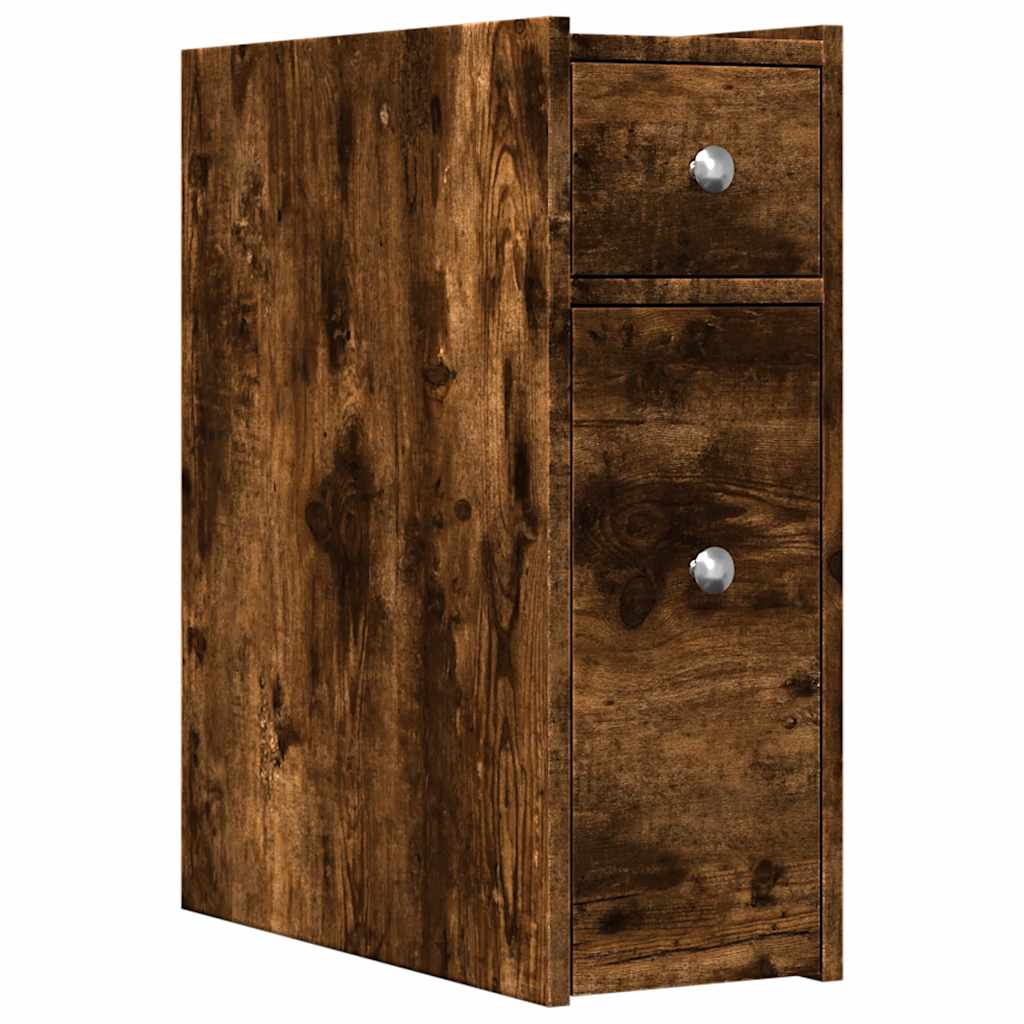 Narrow Bathroom Cabinet with Casters Smoked Oak Wood Based Material