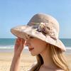 Women Sun Hat Mesh Yarn Wide Brim 3D Flower Decor Bucket Hat Outdoor UV Protection Beach Cycling Basin Hat