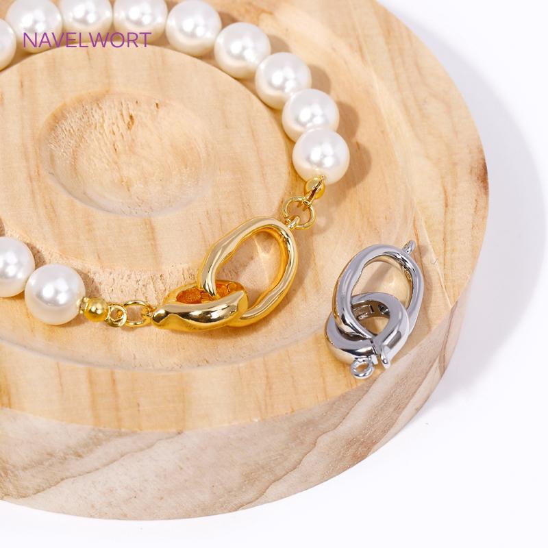 18K Gold Plated Pearl Clasp Connector,Brass Oval Connector Fastener Clasps For DIY Bracelet Jewelry Making Accessories
