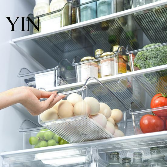 Refrigerator Drawer Organizer Set Storage Box with Handle, Clear PET Pull Out Vegetable Crisper for Organizer, Stackable Fresh Food Keeper Vegetables