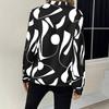 Women's V Neck Long Sleeve Loose Fit Blouse Abstract Pattern Casual Shirt