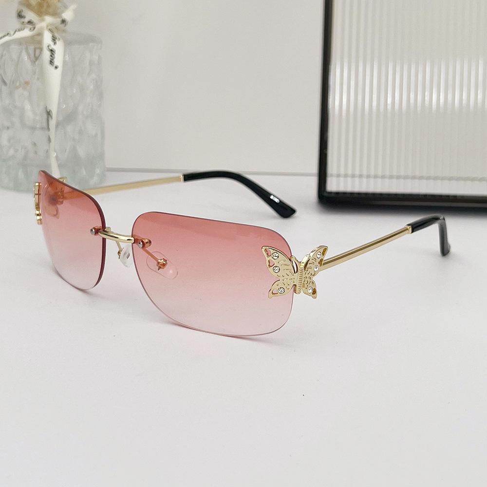 New  Rimless Butterfly Square Sunglasses Women For Men Vintage Sun Glasses Luxury Brand Designer Steampunk Pink Shades Uv400