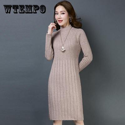 Womens Knitted Dress Autumn Winter Vintage Ladies Slim Sweater Dress Long Sleeve Knit Dresses