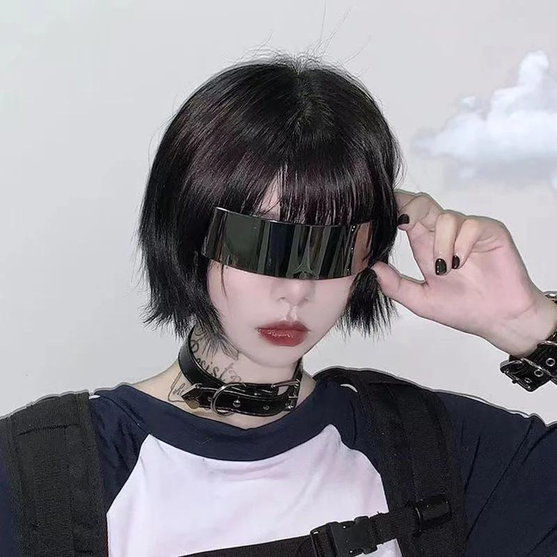 Y2K Rimless Sunglasses One Piece Lens Wrap Around Cyber Punk Futuristic Unisex Hip Hop Party Sun Glasses