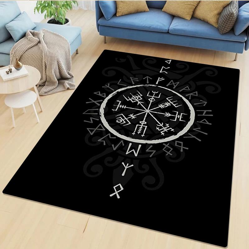 1Pc Viking Runes Print Rug - Home Decoration Carpet For Living Room Bedroom Flooring Computer Chair Area Rug