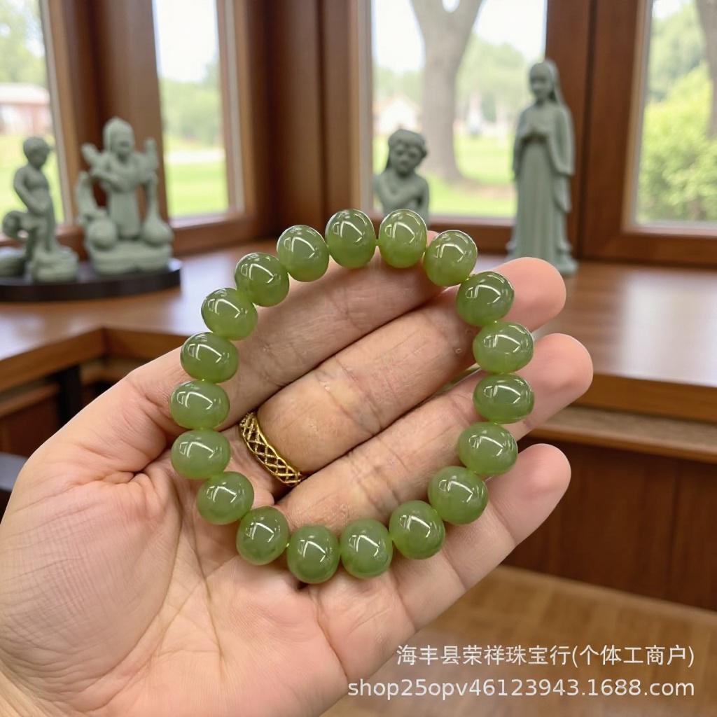 

Greenish-Yellow Hetian Jade Abacus Bead Bracelet with Buddhist DIY Loose Beads and Matching Chain. Buddhist Beads Set 1784-1881110