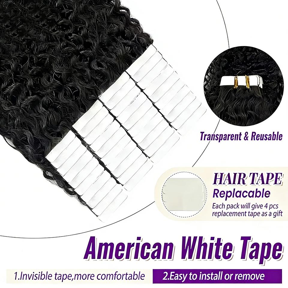 Extensii de Păr Deep Wave cu Benzi Adezive Păr Uman Brazilian 100% Adezive Extensii cu Benzi Adezive Ondulate Păr Uman Negru Natural Pentru Femei