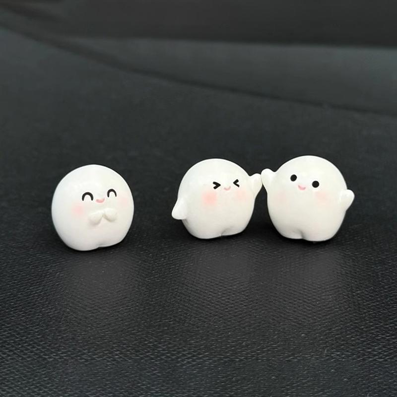 6Pcs Funny Cute Round White Elf Resin Craft Miniature Figure Tiny For Car Center Console Navigator Decoration