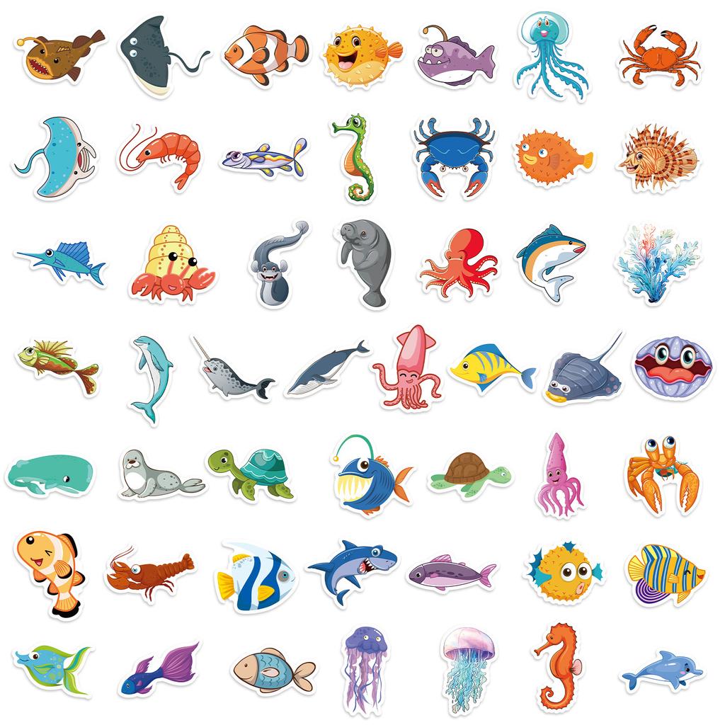 100 Niedliche Cartoon Meereslebewesen Aufkleber DIY Spaß Handkonto Handyhülle Flacher Kühlschrank Skateboard Dekoration