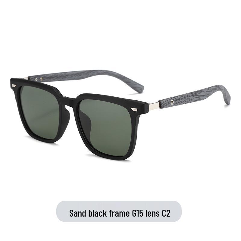 Polarized Square Sunglasses with UV Protection and Wood Grain Legs (Model P891876)