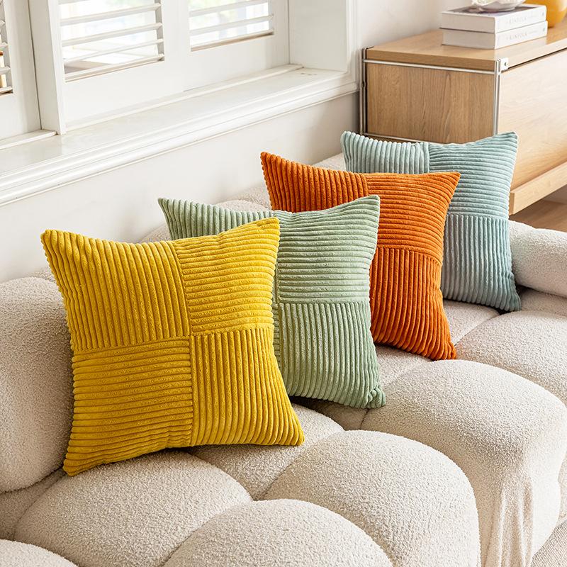 Solid Color Corduroy Pillow Splicing Pillow Cover, Living Room Sofa Cushion, Bedroom Headboard Cushion, Simple Pillow