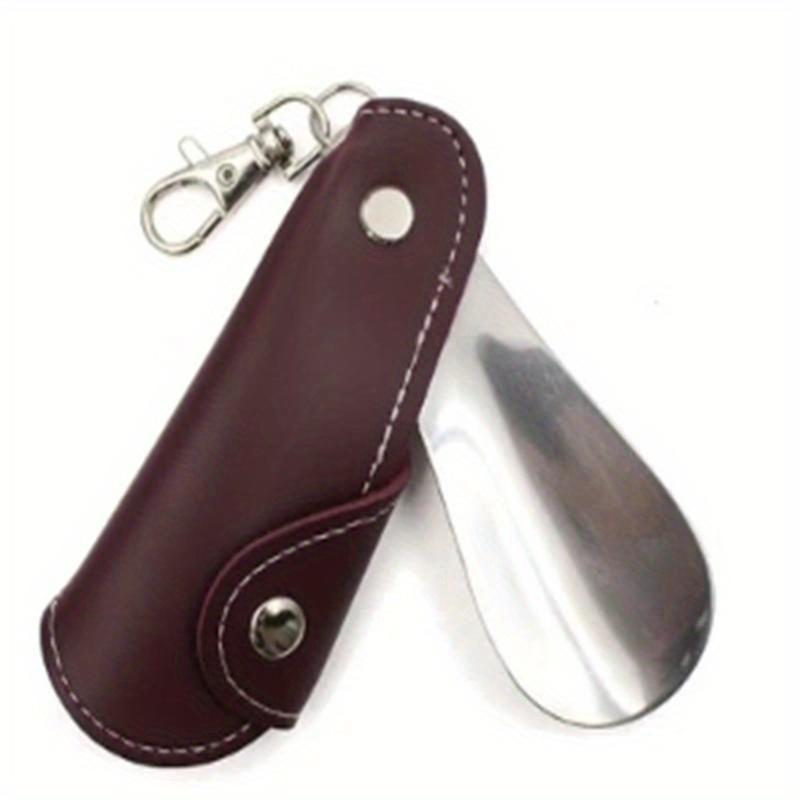 Metal Shoe Horn Mini Shoe Horns Shoe Lifter Portable Travel ShoeHorn with Leather Handle Deduction Shoehorn for Keychain
