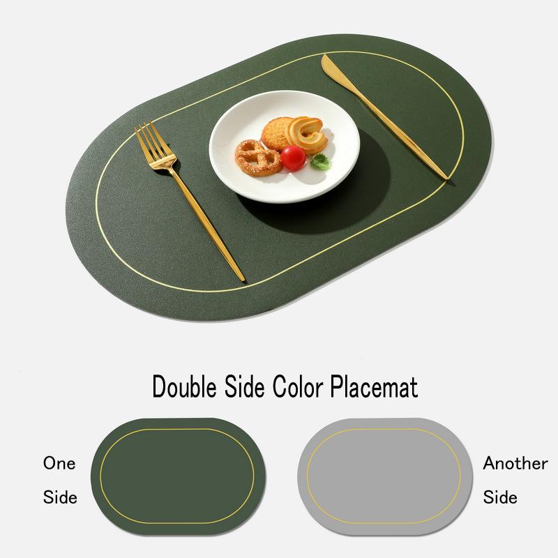 4PCS Leather Placemats Oval Double Sides 2 Colors Waterproof Nordic Modern Kitchen Decor for Home Dining Table Plates Cups Pads
