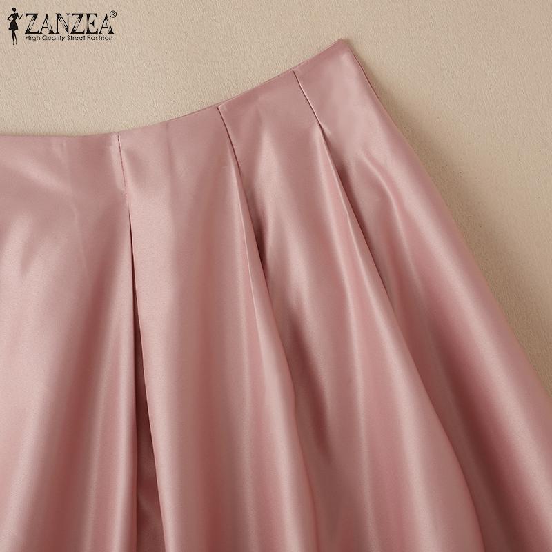 ZANZEA Fuste de vară casual pentru femei, culoare uni, largi, linie A