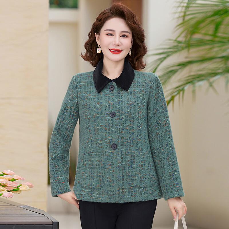 Women's Plaid Button-Down Jacket for Middle-Aged Mothers