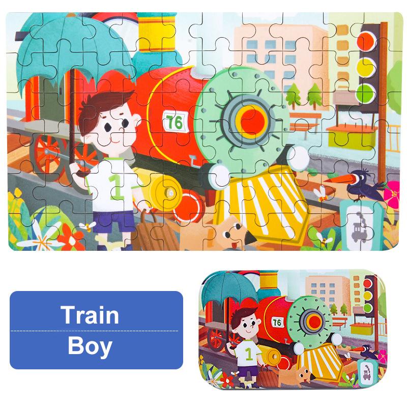 60dílné puzzle Montessori hry Kreslené zvíře Vozidlo Dinosauří puzzle pro děti Vzdělávací hračky Dětský vánoční dárek