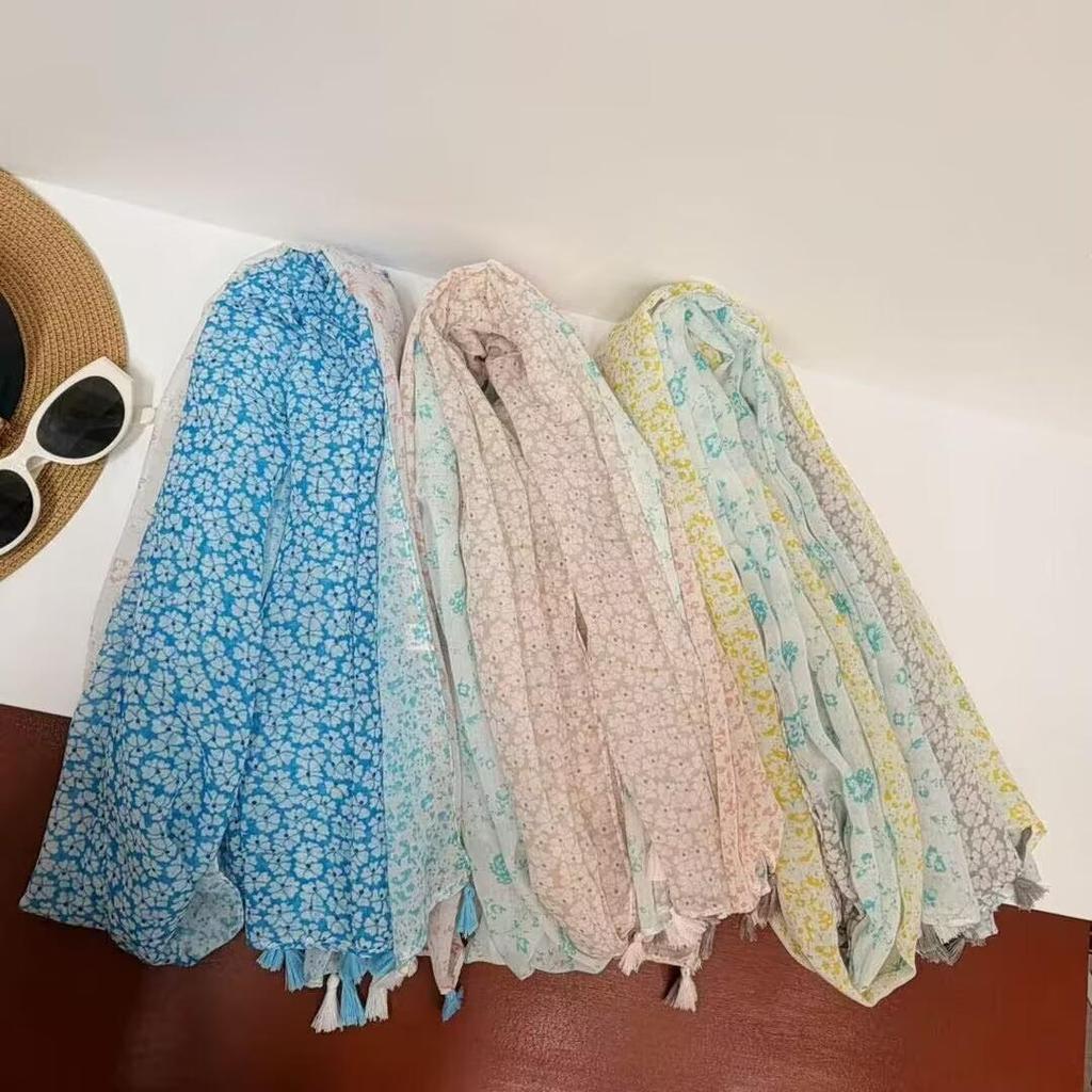 Women's Versatile Bali Gauze Cashew Print Tassel Scarf Shawl for Sun Protection