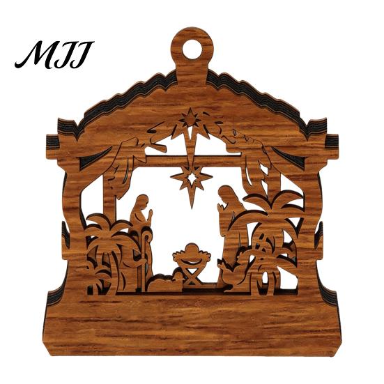 Wooden Christmas Ornaments 3D Light Up Ornament, Layered House Tree Snowman Magnetic Fridge Magnets for Nativity Scene Hanging Decoration Xmas