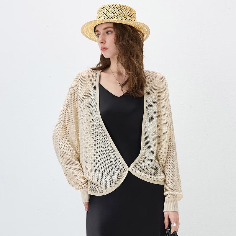 Kemengboka Women's Batwing Openwork Linen Blend Cardigan