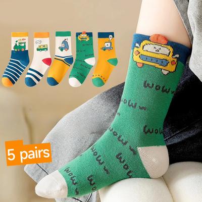 5 Paar Kindersocken mit Automotiv in leuchtenden Farben, weich, elastisch, abriebfest, für Freizeit und mittlere Sportarten, 1–16 Jahre