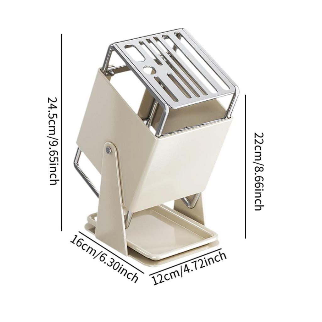 Knife Block with Drain Tray, Rustproof Non Slip Swivel Storage Organizer with Scissors Slot, Kitchen Knife Holder