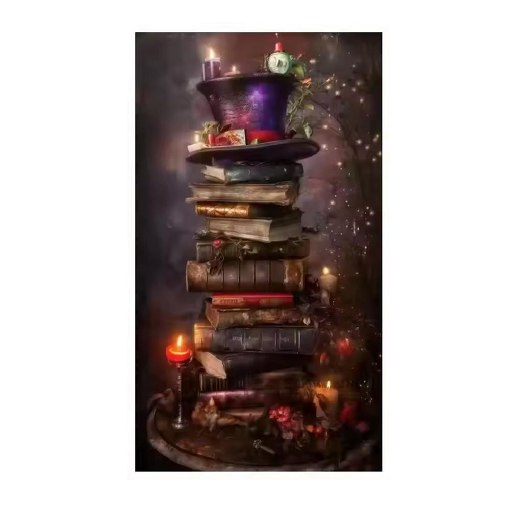5D DIY Diamond Painting Cross Stitch Kit - Fantasy Magic Books Design, Full Round Diamond Mosaic for Home Decoration