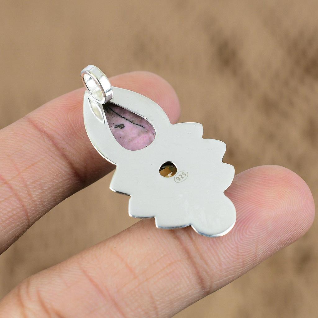 Wedding Gift For Her 925 Sterling Silver Natural Rhodonite Gemstone Pendant