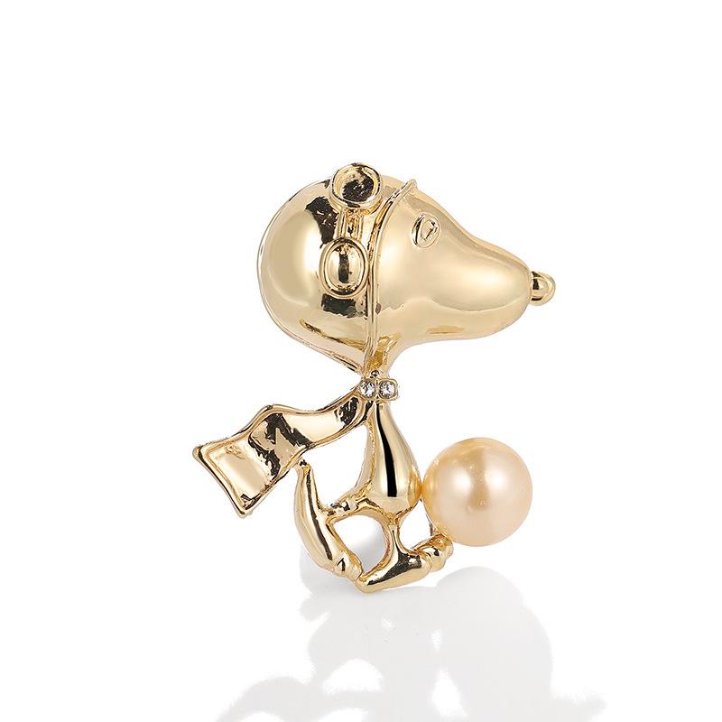 Korean Style Cartoon Snoopy Pearl Brooch Pin - Animal Clothing Accessory